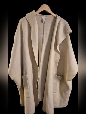 Free People All I Need Cozy Cream Hooded Duster Draped OS Oversized Thick Shawl